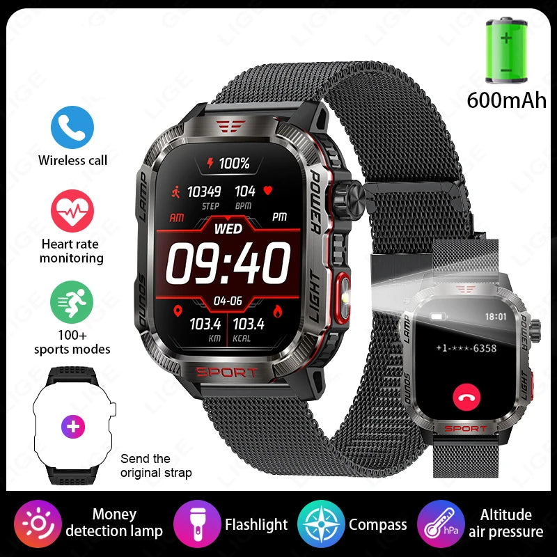 2024 New Military Outdoor Men's Smart Watch 600 mAh Battery Waterproof Fitness Blood Oxygen Bluetooth Call Smartwatch For Xiaomi