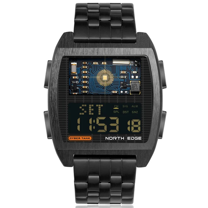 NORTH EDGE 2022 Men's Digital Watch Retro Industrial Metal Style Waterproof 50M Sport Watches For Men World Time reloj de hombre