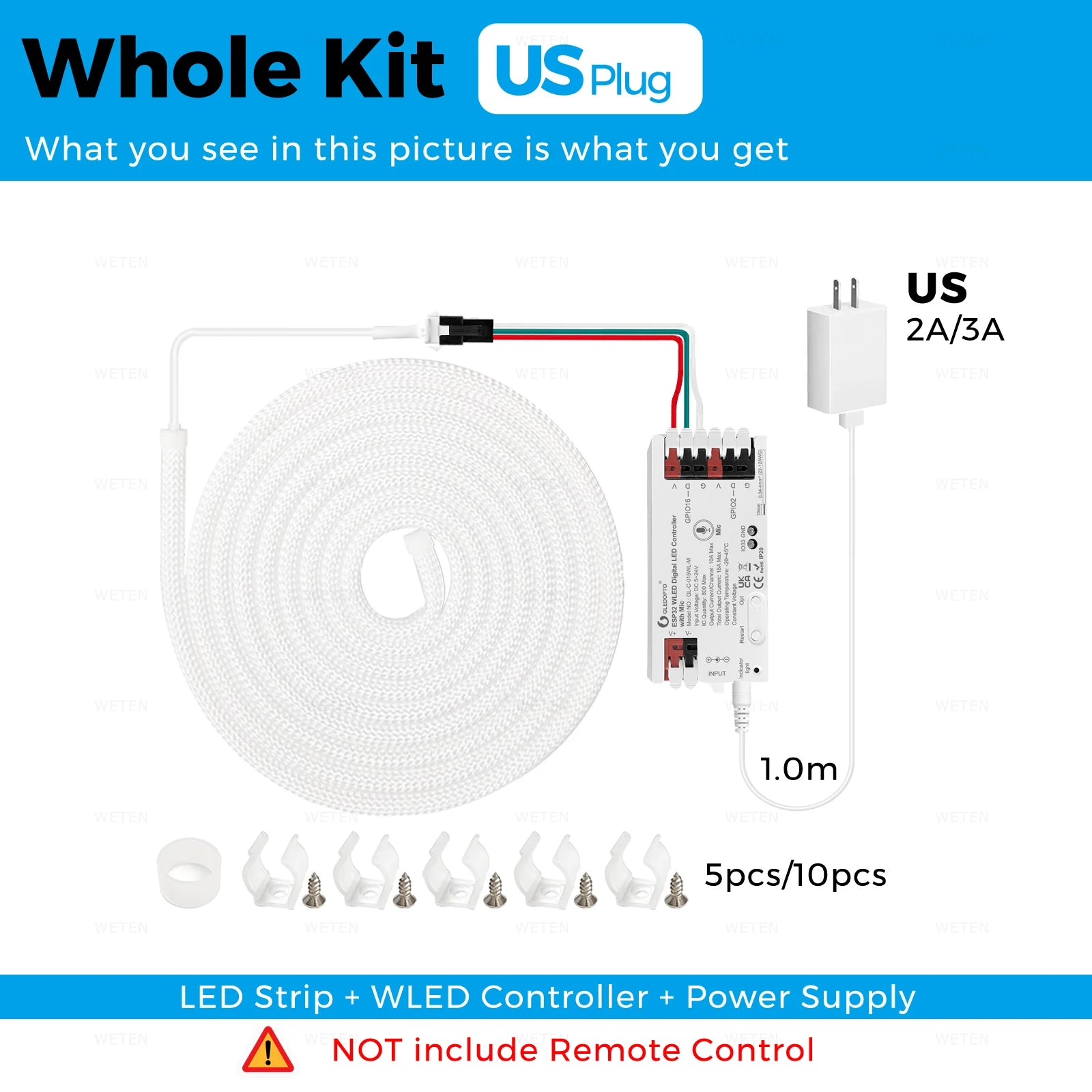 WLED Smart Wifi 360 Round Tube RGBIC Neon Led Strip Kit Waterproof 5V ESP32 Music Sync APP Control Support Alexa Home Assistant