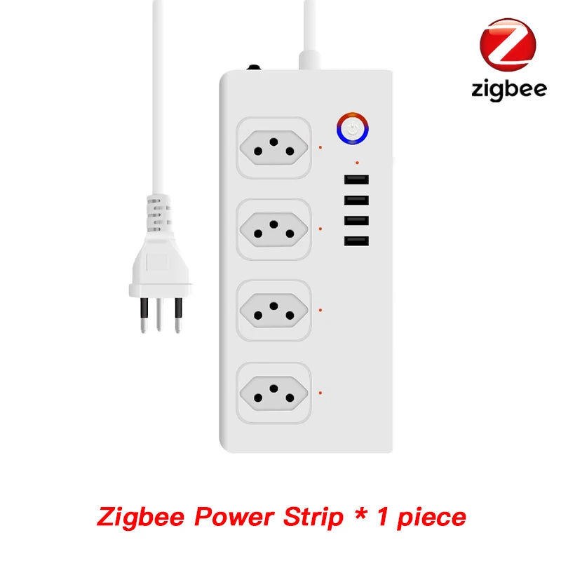 Brazil Smart Zigbee Power Strip, Tuya Zigbee Outlet With 4 Plugs and 4 USB Port, Individual Control,Works With Alexa Google Home
