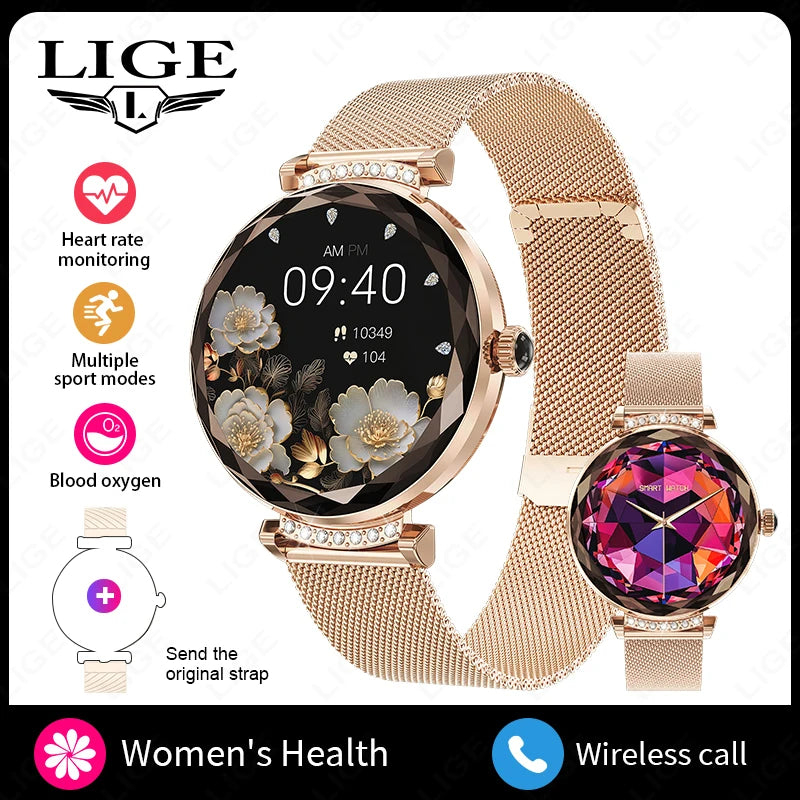 LIGE Fashion Ladies Smart Watch 1.19" AMOLED Screen Health Monitor Bluetooth Call Female Sport Fitness Tracker Smartwatch Women
