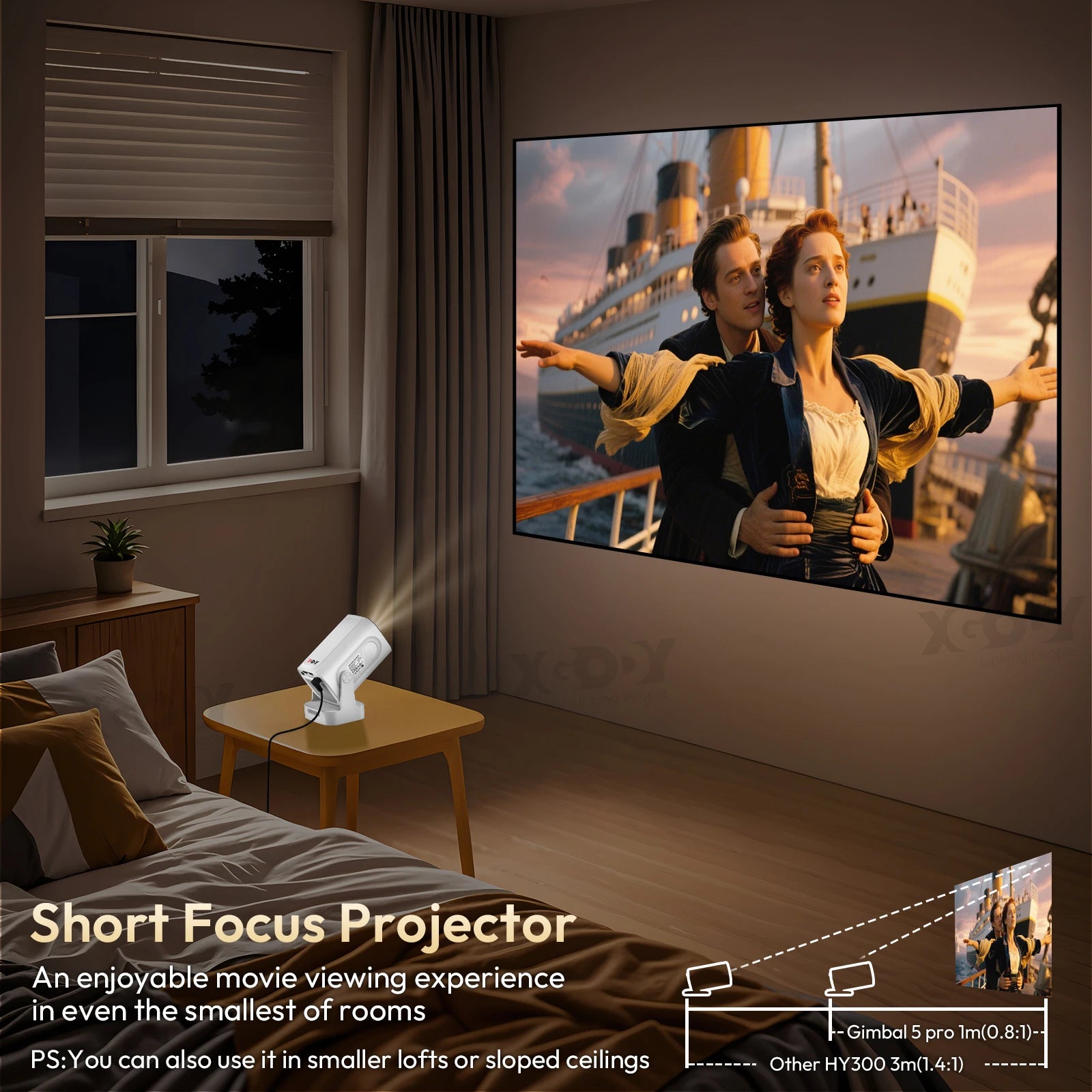 XGODY 4K HD Real 1080P 350ANSI Smart Projector with Android TV, HD Movie Projector, WiFi 6 Bluetooth 5.0 Portable Home Theater