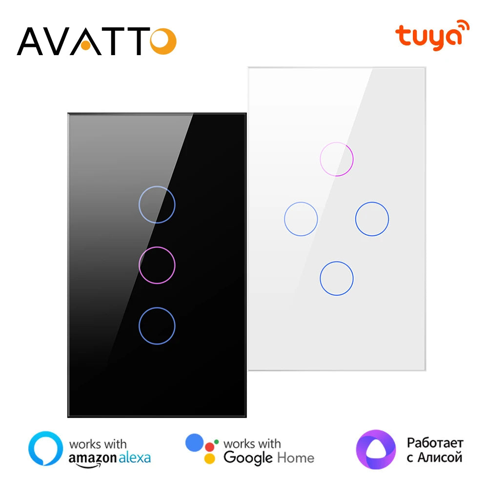 AVATTO WiFi US Smart Light Switch，220V Neutral Wire 1/2/3/4 Gang Touch Light Switch APP Control Works With Alexa Google Home