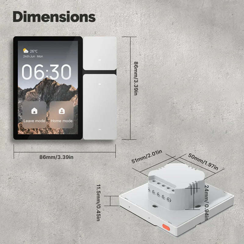 Tuya WiFi 3.5-inch Smart home control panel tuya zigbee wall touch switches automation LCD screen 3 Relays 3 Physical Buttons Bl