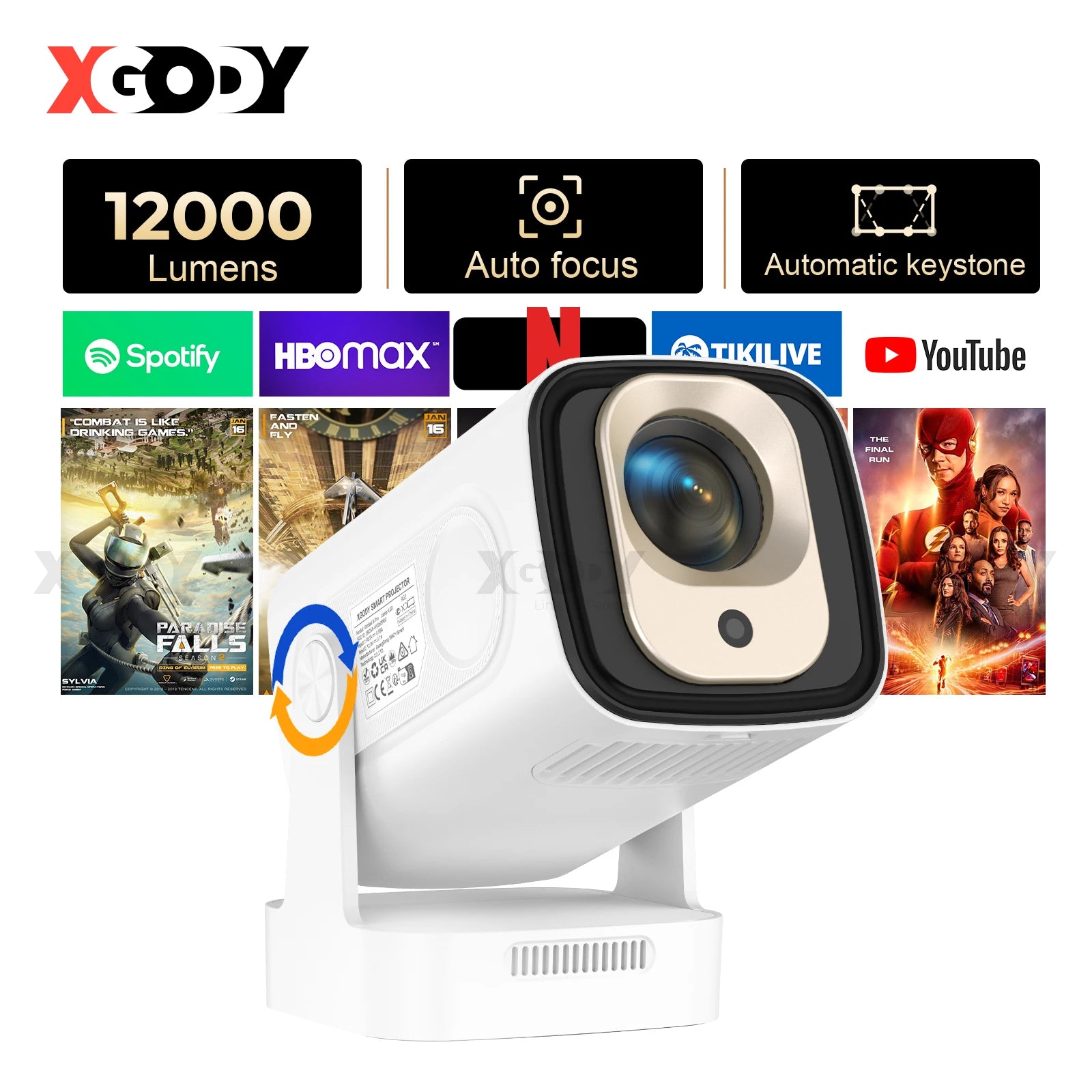 XGODY 4K HD Real 1080P 350ANSI Smart Projector with Android TV, HD Movie Projector, WiFi 6 Bluetooth 5.0 Portable Home Theater