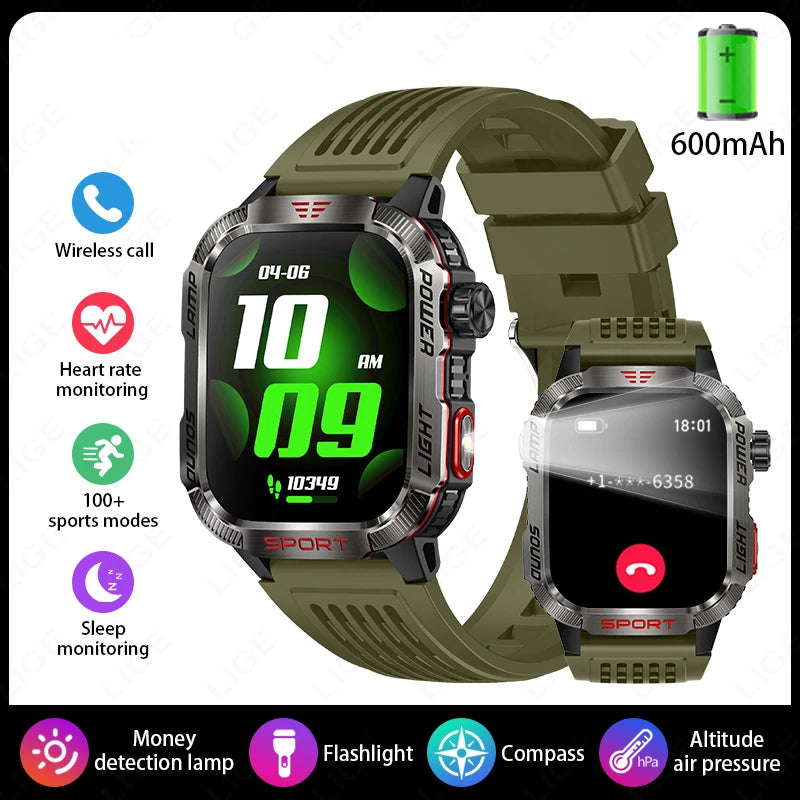 New Military GPS Smart Watch Men Flashlight Compass Waterproof Outdoor Sport Tracker Bluetooth Call Smartwatch For Android ios
