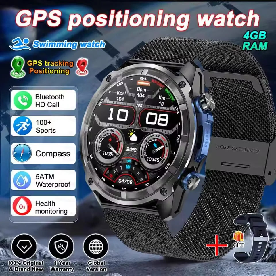 2025 New Military Bluetooth Call Smart Watch Built-in GPS Compass Barometric Altimeter 3ATM Waterproof Sports Smartwatches Men