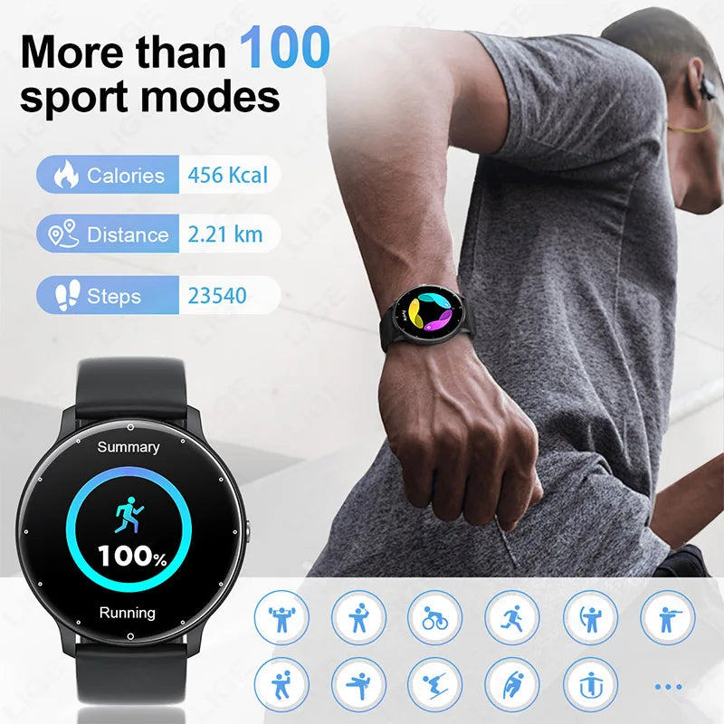 LIGE Smart Watch Men Women Full Touch Screen Sport Fitness Watch Man IP67 Waterproof Bluetooth For Android IOS Smartwatch Men