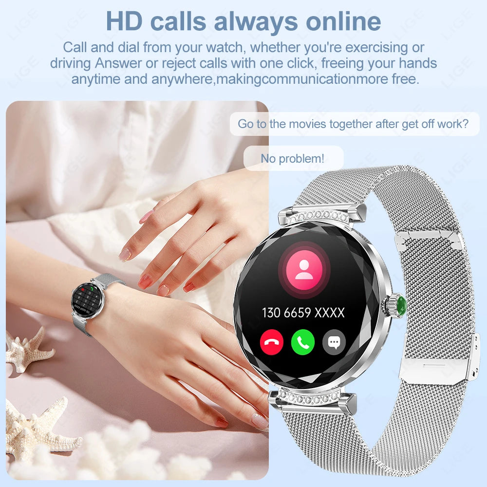 LIGE Fashion Ladies Smart Watch 1.19" AMOLED Screen Health Monitor Bluetooth Call Female Sport Fitness Tracker Smartwatch Women