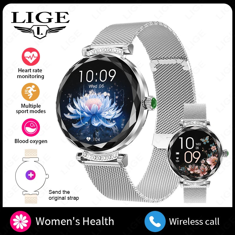 LIGE Fashion Ladies Smart Watch 1.19" AMOLED Screen Health Monitor Bluetooth Call Female Sport Fitness Tracker Smartwatch Women