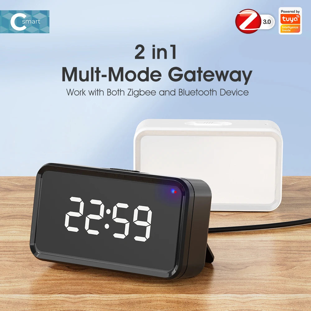 Type-C Plug In Zigbee 3.0 Gateway Tuya Smart Hub Remote Control Bluetooth Mesh Multi Mode Gateway Time Display Desk Wall Clock