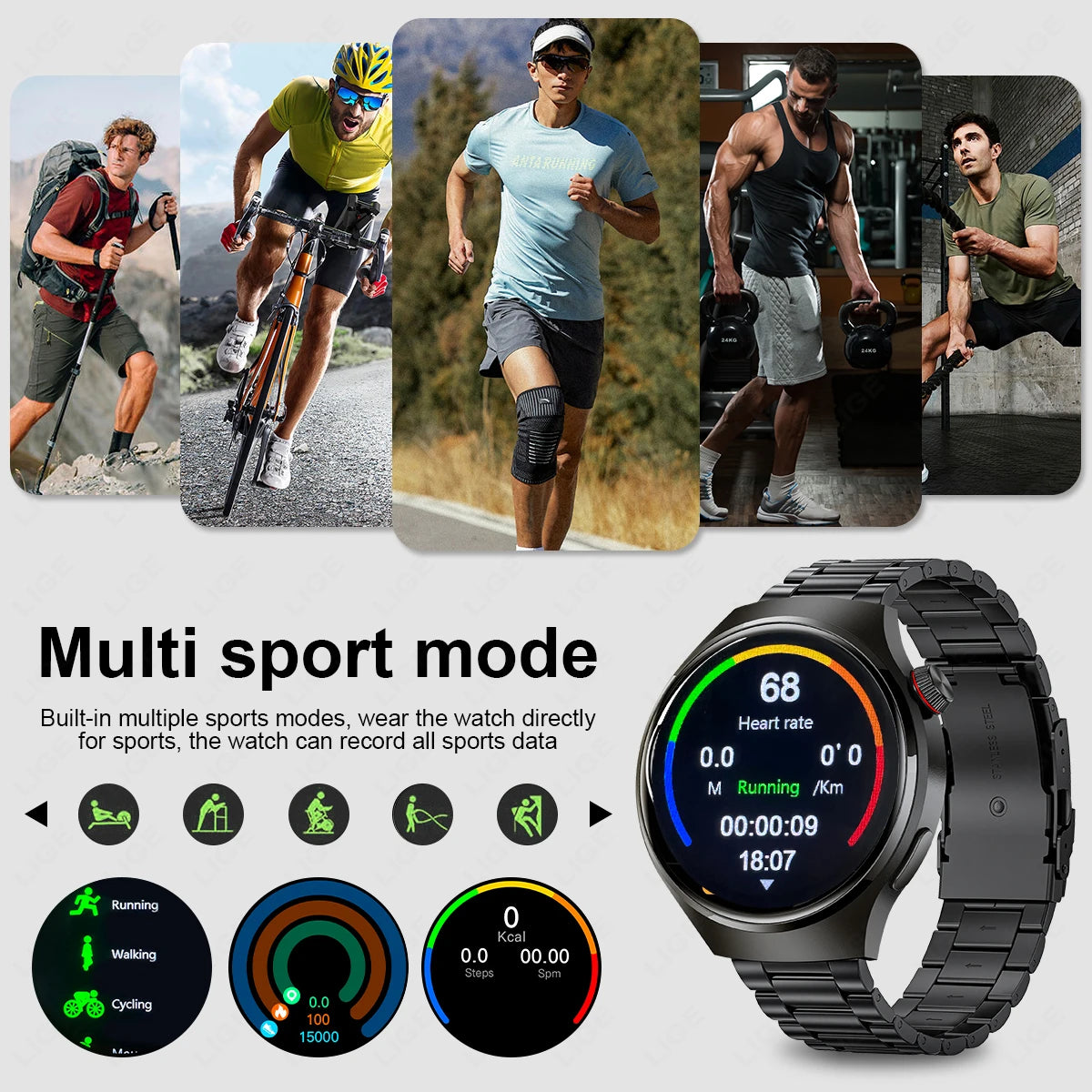 1.52 inch AMOLED Screen Display Smart Watch For Men Wireless Call Android ios Phone Health Monitor Waterproof Sports Smartwatch