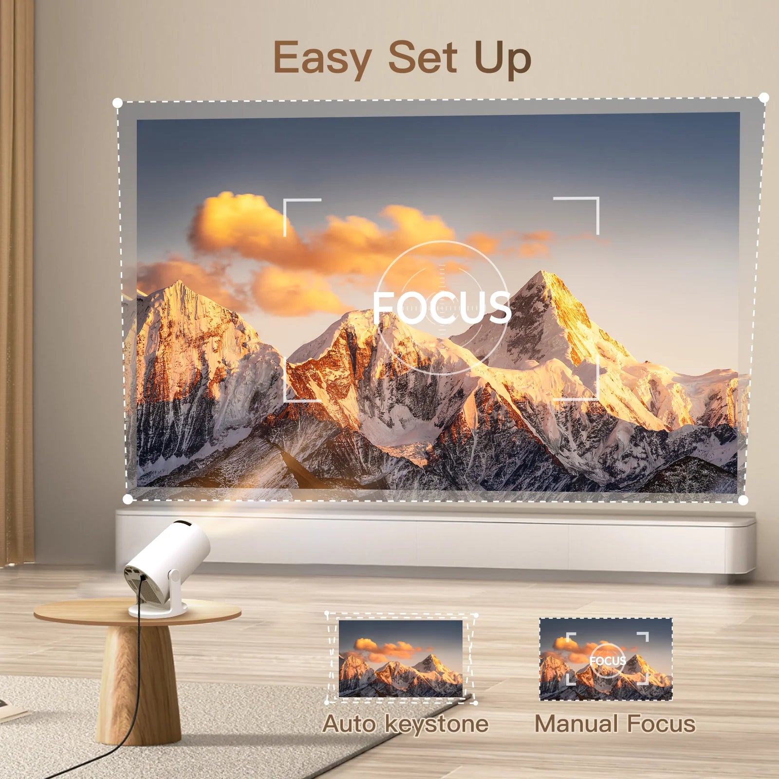 Smart Projector with Wifi and BluetoothPortable 720P 4K Support, Auto Keystone, AirMouse Remote, 180 Degree Rotation