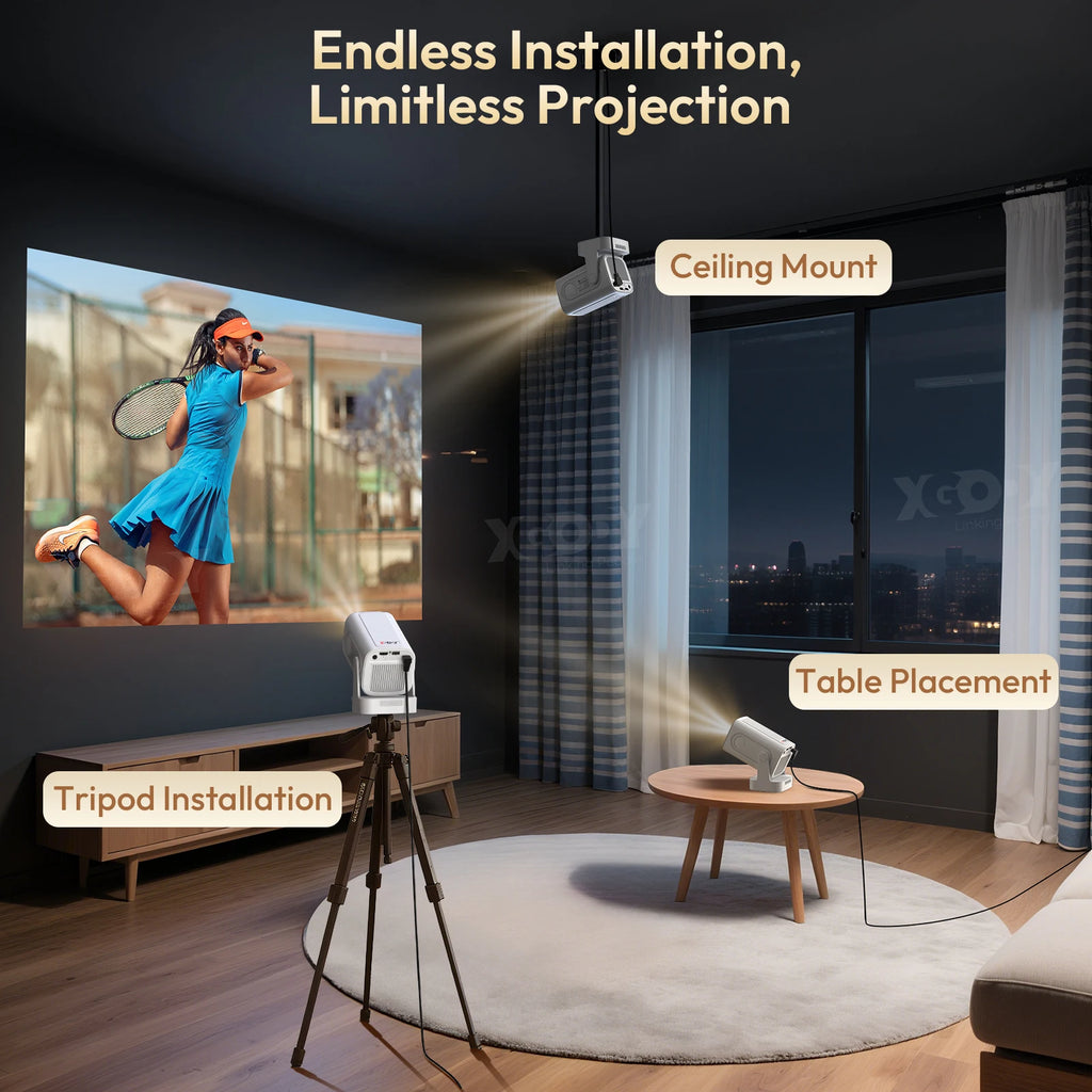XGODY 4K HD Real 1080P 350ANSI Smart Projector with Android TV, HD Movie Projector, WiFi 6 Bluetooth 5.0 Portable Home Theater