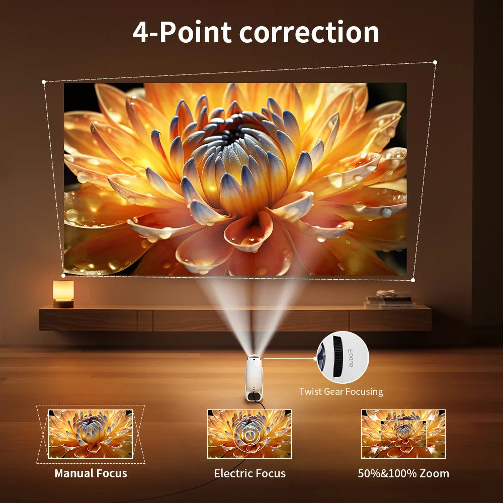 Smart Projector Android11 720P 4K Support , Wifi6 Bt5.2 Portable Outdoor Home Theater Conference Video Large Screen Home Speaker