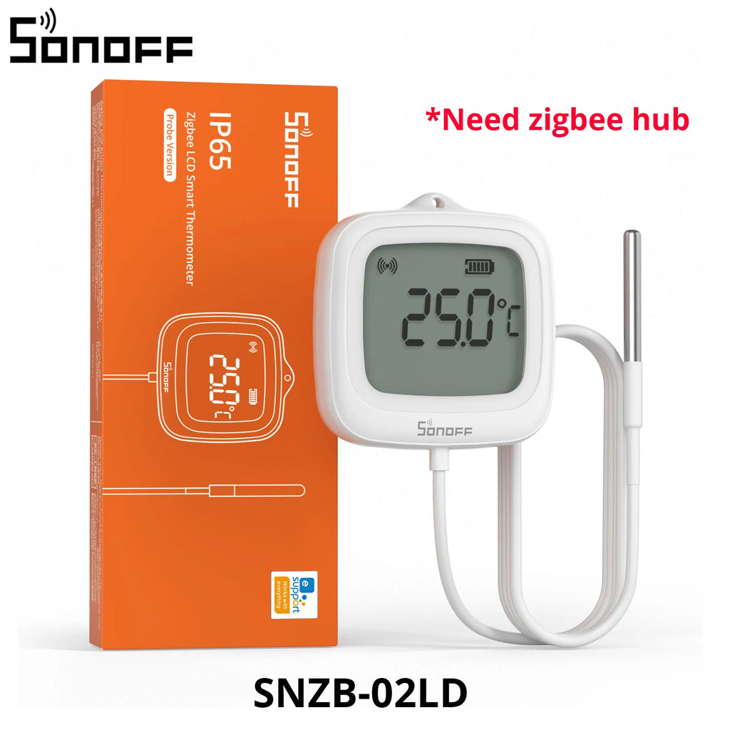 SONOFF SNZB-02LD IP65 Zigbee LCD Smart Home Thermometer with Probe for Pool Bathtub Fish Tank Liquid Requires Sonoff Zigbee Hub