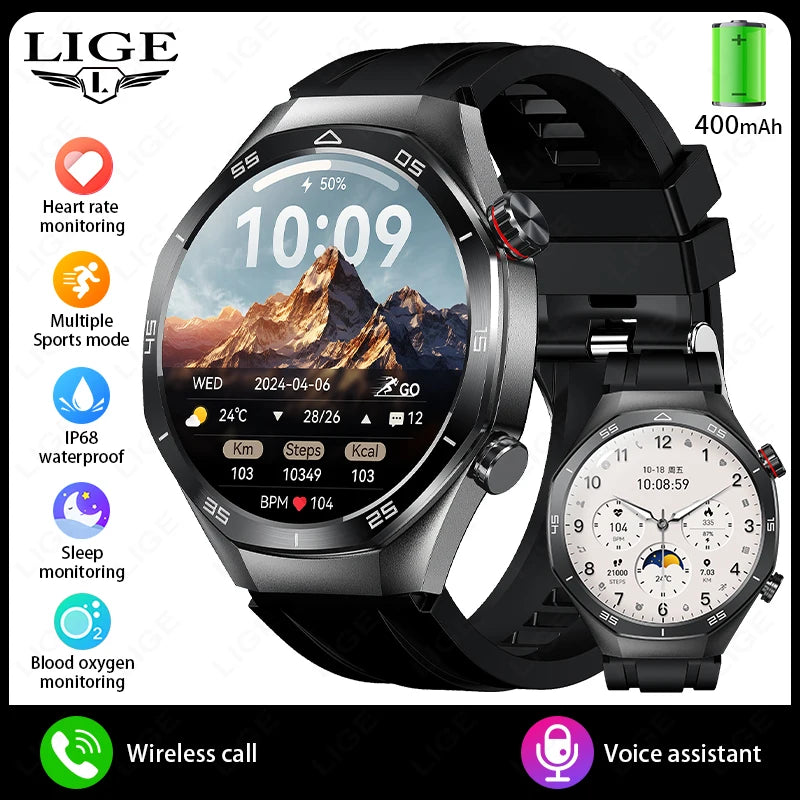 LIGE Fashion Men Smart Watch Bluetooth Call Man Bracelet Heart Rate Blood Oxygen Monitoring Waterproof Sports Smartwatch For Men