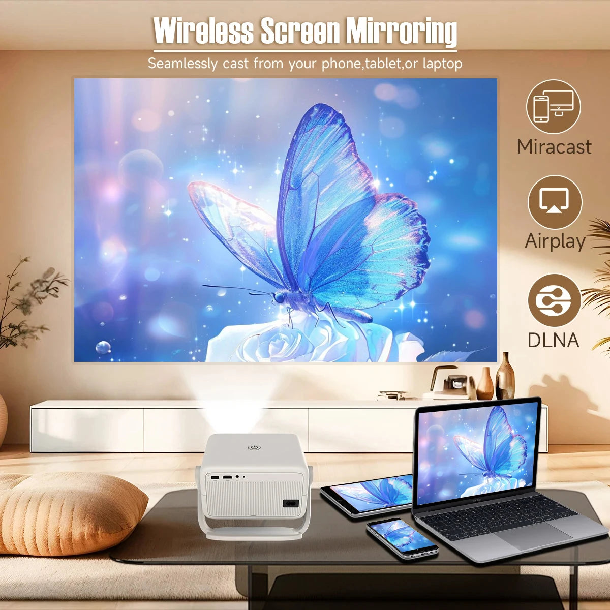 DITONG  1080P 800ANSI 4K Android 11 360° HD Projector With Auto Keystone Correction Focus Wifi6 BT5.2 Portable Outdoor
