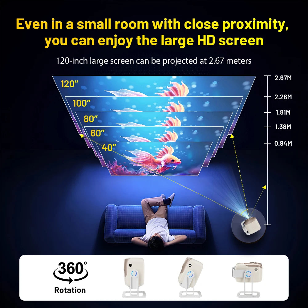 KINHANK 4K Portable Projector Auto Focus Native 1080P 450 ANSI Wifi 6 Android OS with Netflix Smart Home Projector