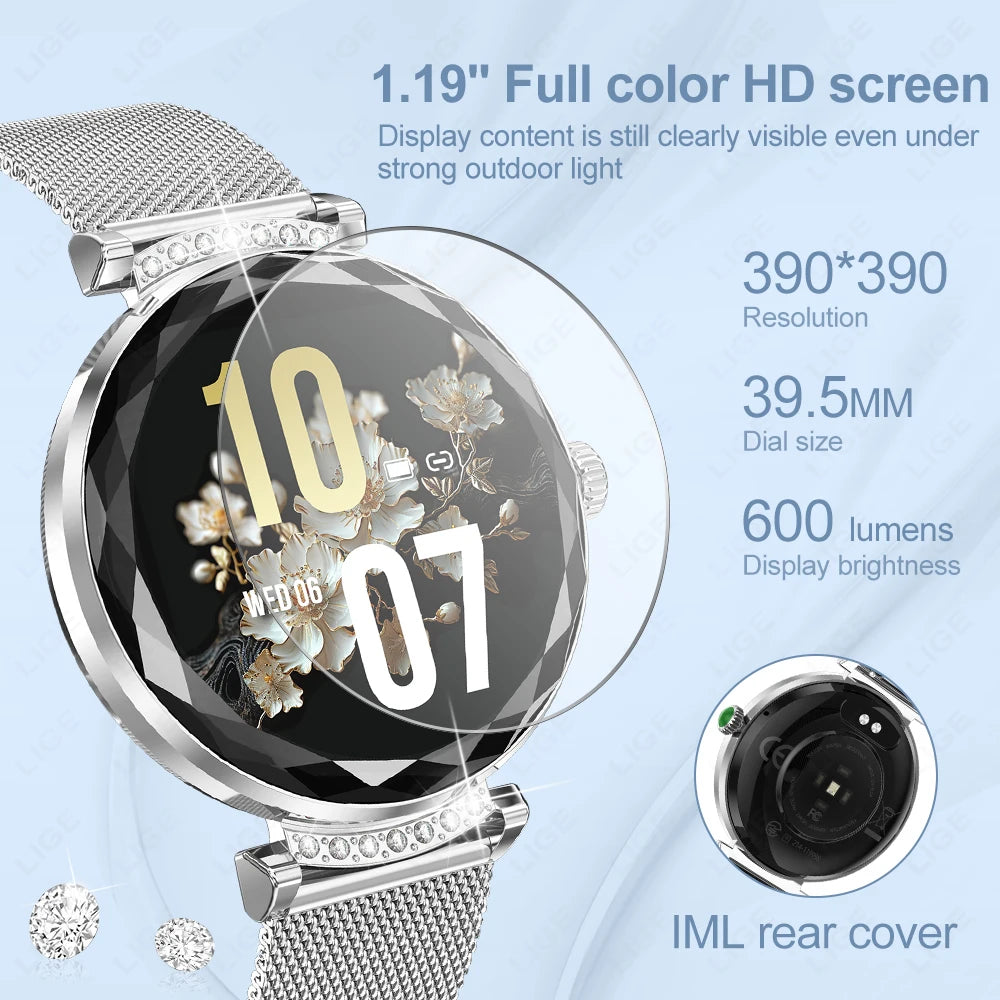 LIGE Fashion Ladies Smart Watch 1.19" AMOLED Screen Health Monitor Bluetooth Call Female Sport Fitness Tracker Smartwatch Women