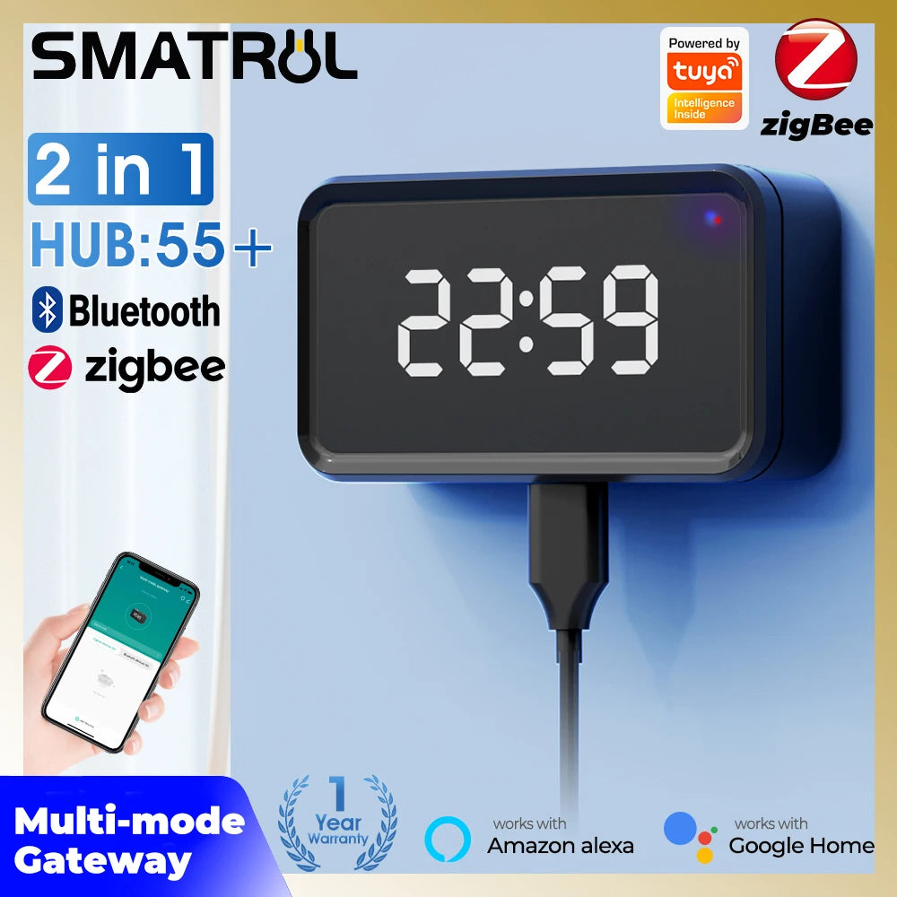 Type-C Plug In Zigbee 3.0 Gateway Tuya Smart Hub Remote Control Bluetooth Mesh Multi Mode Gateway Time Display Desk Wall Clock