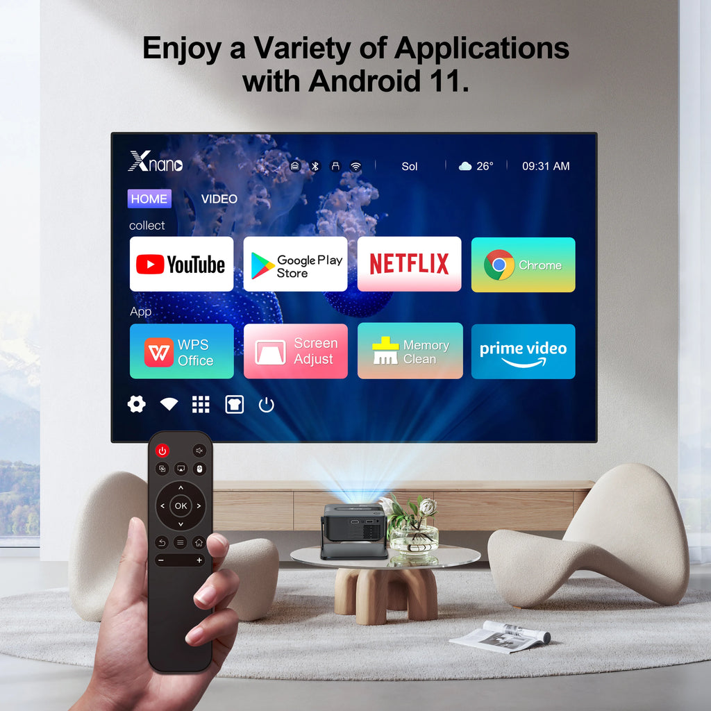 Salange HA109 Mini Projector Android11 WiFi6 BT5.0 280 ANSI 720P Built-in App Mirror SmartPhone for 1080P 4K Video Home Cinema