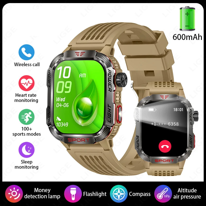 2024 New Military Outdoor Men's Smart Watch 600 mAh Battery Waterproof Fitness Blood Oxygen Bluetooth Call Smartwatch For Xiaomi