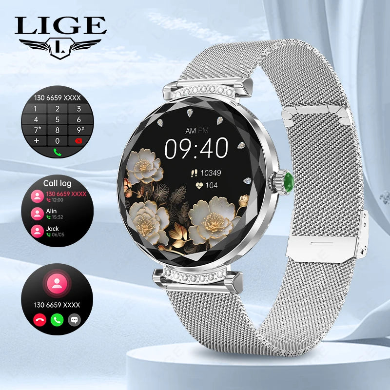 LIGE Fashion Ladies Smart Watch 1.19" AMOLED Screen Health Monitor Bluetooth Call Female Sport Fitness Tracker Smartwatch Women
