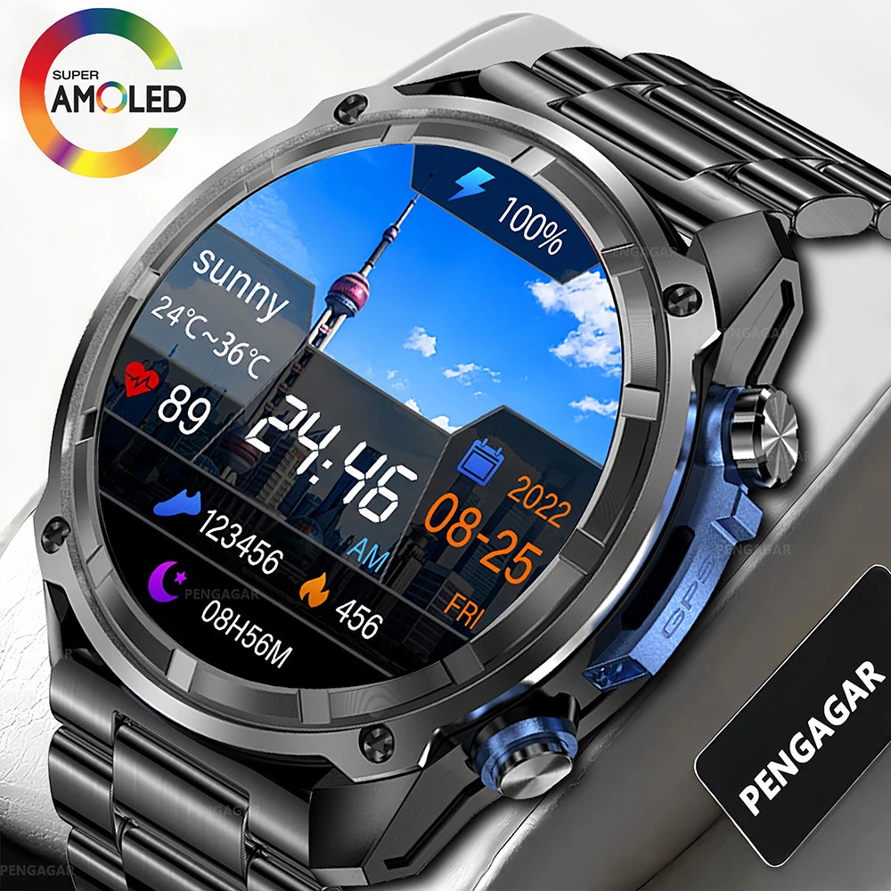 2025 New Military Bluetooth Call Smart Watch Built-in GPS Compass Barometric Altimeter 3ATM Waterproof Sports Smartwatches Men