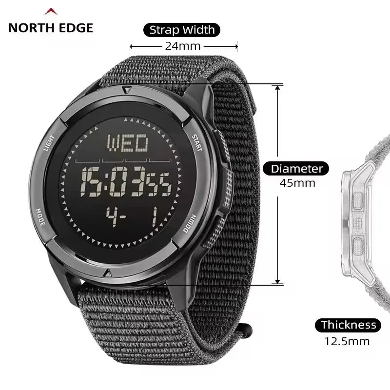NORTH EDGE ALPS Men's Watch Outdoor Multi functional LED Display Waterproof Carbon Fiber Case Nylon Strap Men's Electronic Watch