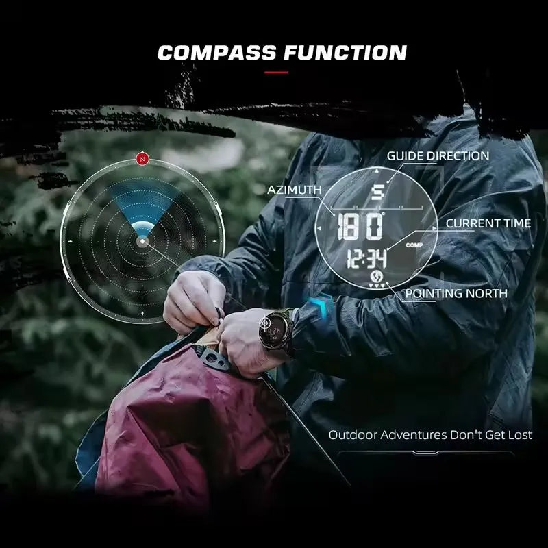 NORTH EDGE ALPS Men's Watch Outdoor Multi functional LED Display Waterproof Carbon Fiber Case Nylon Strap Men's Electronic Watch