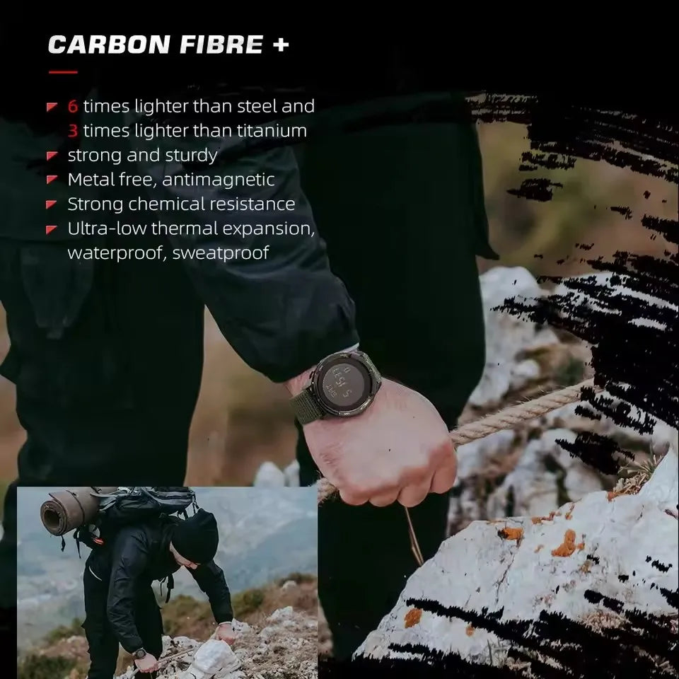 NORTH EDGE ALPS Men's Watch Outdoor Multi functional LED Display Waterproof Carbon Fiber Case Nylon Strap Men's Electronic Watch