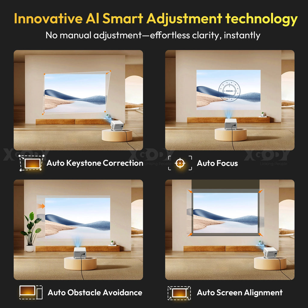 XGODY A6-PRO 4K Native 1080P 650 ANSI Smart Projector Autofocus and Automatic Keystone Correction 360° Portable Projector