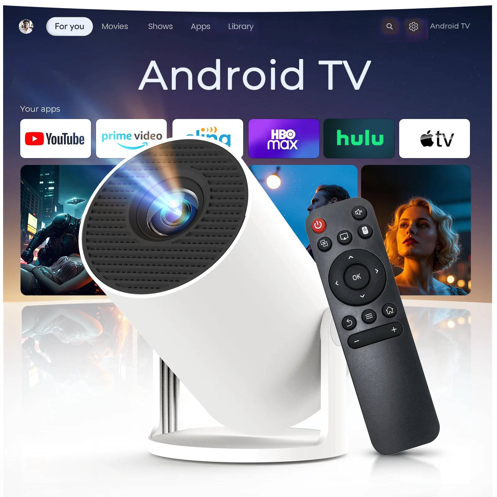Smart Projector with Wifi and BluetoothPortable 720P 4K Support, Auto Keystone, AirMouse Remote, 180 Degree Rotation