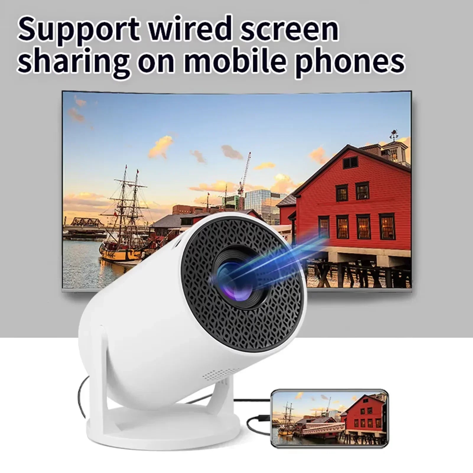 HY200 Mini Projector 1080P with 270° Rotatable Design for Outdoor Movies Compatible with Laptop iPhone Android