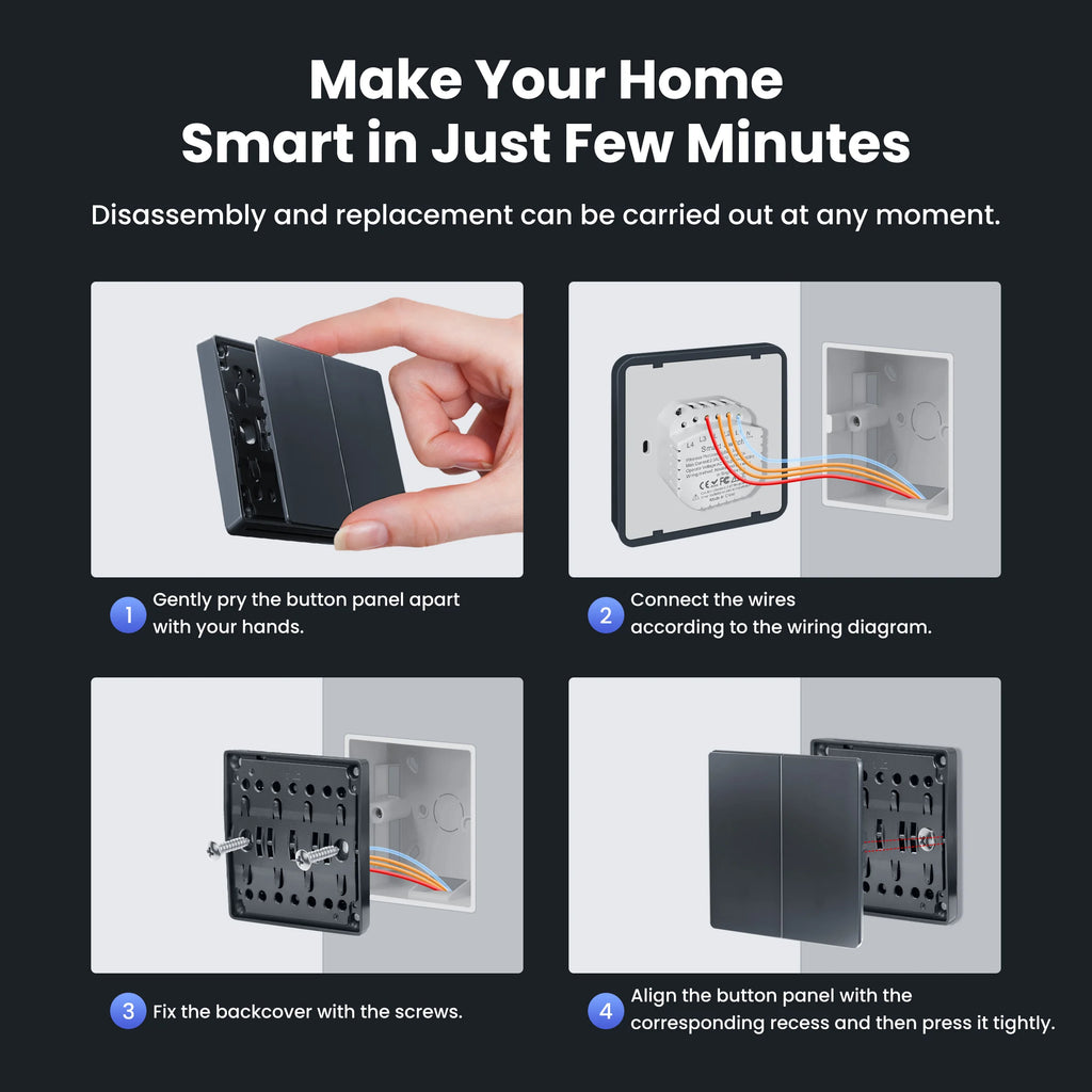 GIRIER ZigBee Wall Switch Tuya Smart Button Light Switches 1/2/3/4 Gang Neutral/No Neutral Wire Required Works Alexa Hey Google