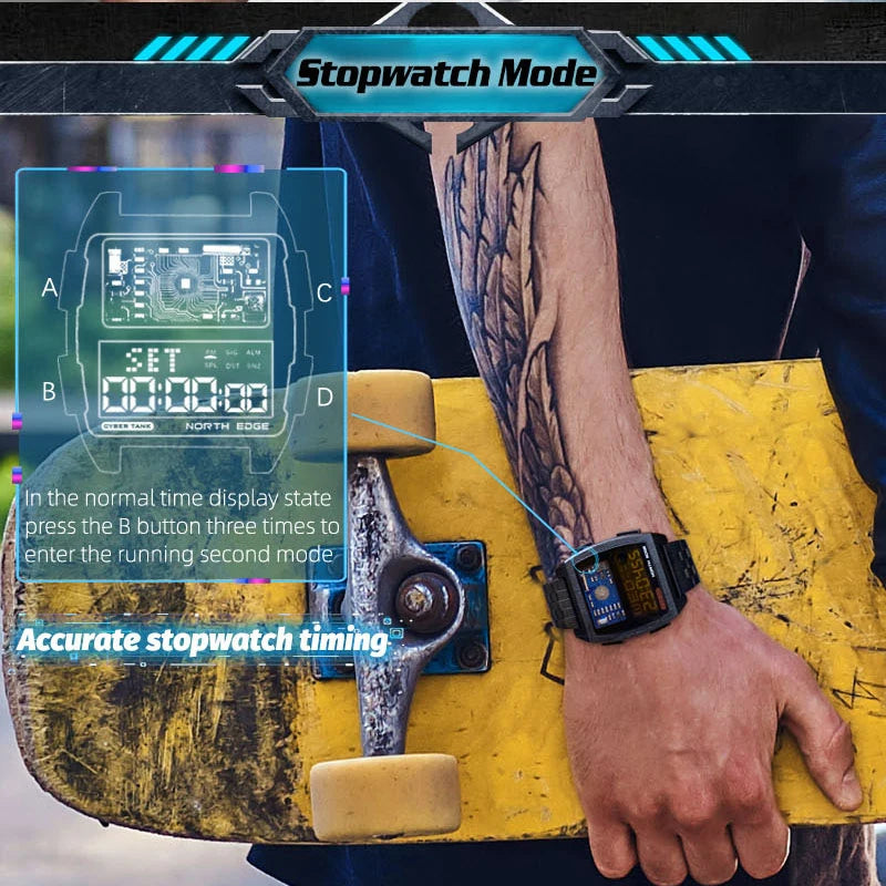 NORTH EDGE 2022 Men's Digital Watch Retro Industrial Metal Style Waterproof 50M Sport Watches For Men World Time reloj de hombre