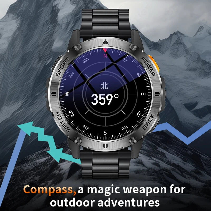 2025 New Military Smart Watch Men Flashlight Compass Waterproof Outdoor Sport Tracker Bluetooth Call Smartwatch For Android ios