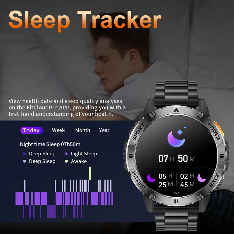 2025 New Military Smart Watch Men Flashlight Compass Waterproof Outdoor Sport Tracker Bluetooth Call Smartwatch For Android ios
