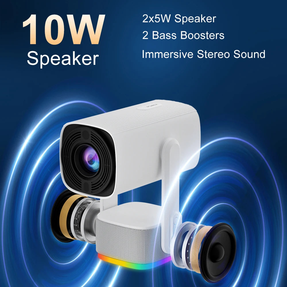 Salange 4K Projector K2 BT5.2 WIFI6 Smart Android 11 Built-in 5200mAh Battery 10W Speaker with RGB LED Lights Outdoor Projector