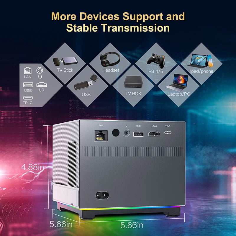 XNANO 300ANSI Projector 8K/4k WiFi 5G Voice Remote Portable Smart Movie Projector with LED Lighting BT5.0 Bulit-in More App