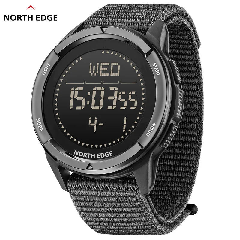 NORTH EDGE ALPS Men's Watch Outdoor Multi functional LED Display Waterproof Carbon Fiber Case Nylon Strap Men's Electronic Watch
