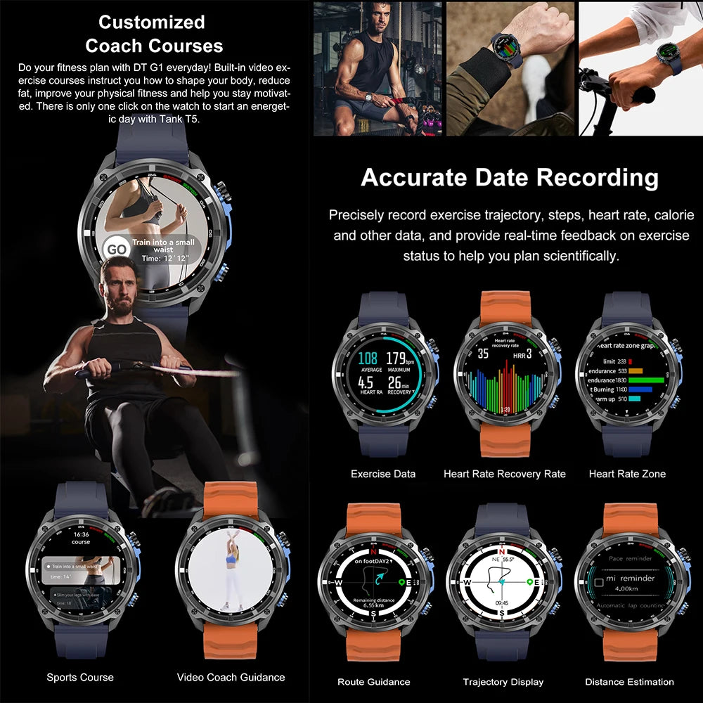 2025 New Military Bluetooth Call Smart Watch Built-in GPS Compass Barometric Altimeter 3ATM Waterproof Sports Smartwatches Men