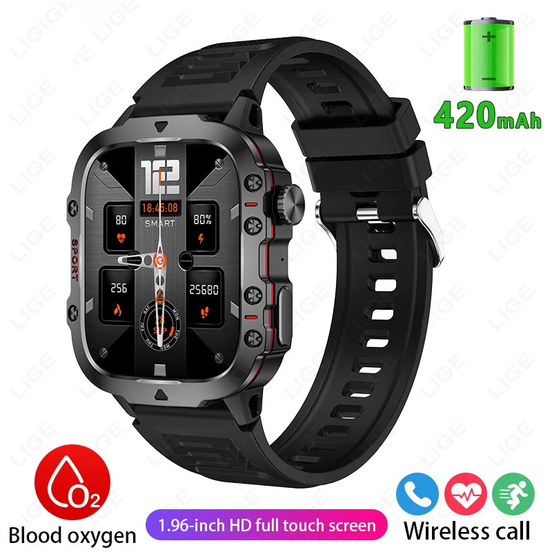2024 Outdoor Military 3ATM Waterproof Smart Watch Men 420mAh Battery Heart Rate Sports Fitness Watches Bluetooth Call Smartwatch