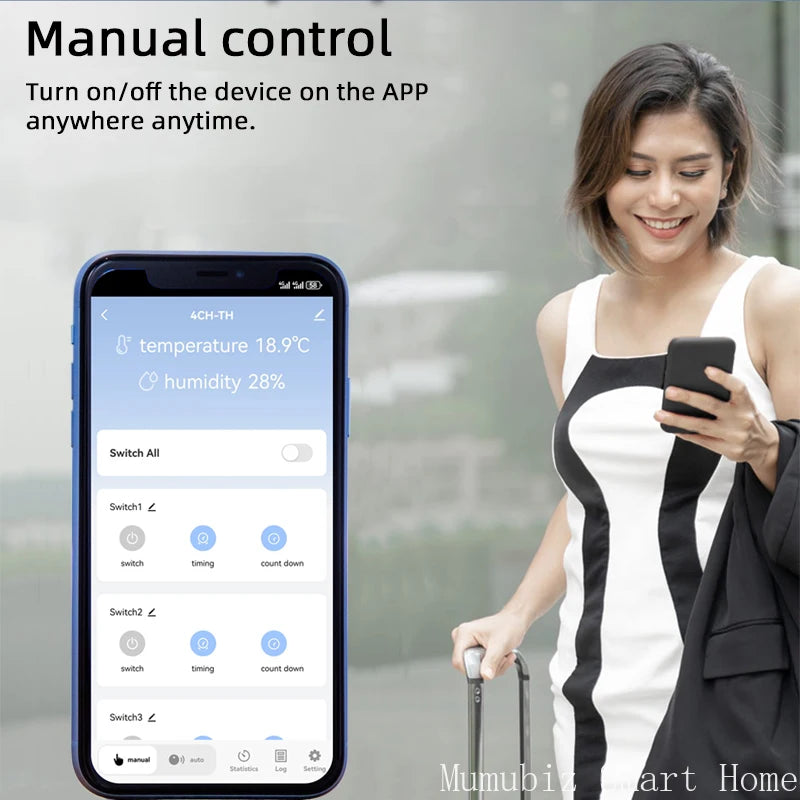 Tuya Smart 7-32V WiFi 4 Channel Relay With Temperature Humidity Sensor Passive Dry Contact Switch RF433  Alexa Alice Compatible