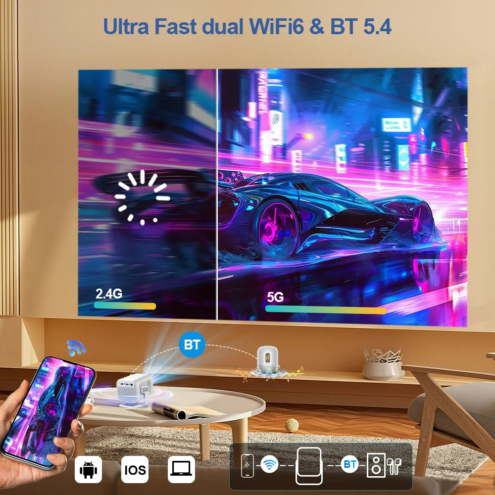 PROGAGA PG370 Native 1080P Android Projector 4K WIFi BT5.4 Auto Focus Projetor Smart Home Theater Video Mini Portable projector
