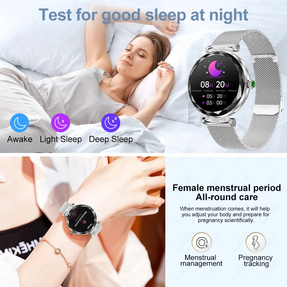 LIGE Fashion Ladies Smart Watch 1.19" AMOLED Screen Health Monitor Bluetooth Call Female Sport Fitness Tracker Smartwatch Women