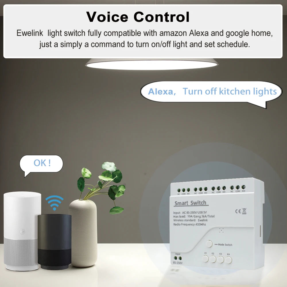 eWeLink Smart Remote Control Wifi Switch Module 4CH DC 12V 24V 32V 110V 220V Inching Self-locking RF433 Receive 4 Way Relay