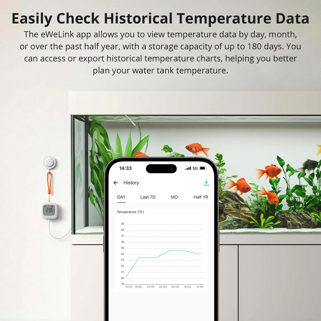 SONOFF SNZB-02LD IP65 Zigbee LCD Smart Home Thermometer with Probe for Pool Bathtub Fish Tank Liquid Requires Sonoff Zigbee Hub