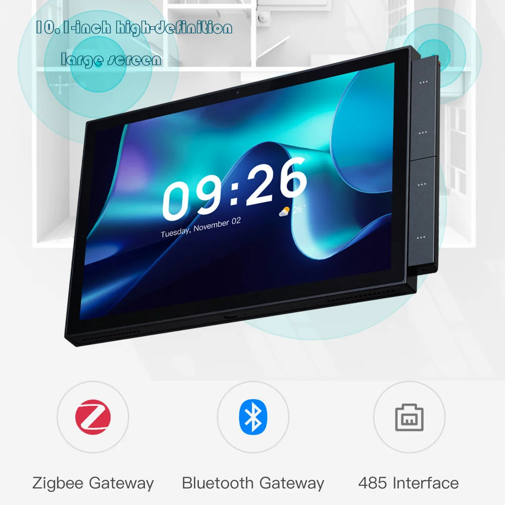 10.1-Inch Smart Control Panel Max with Built-in BLE Mesh Hub Works with Tuya App IR Device Zigbee Hub Built-In Building Intercom